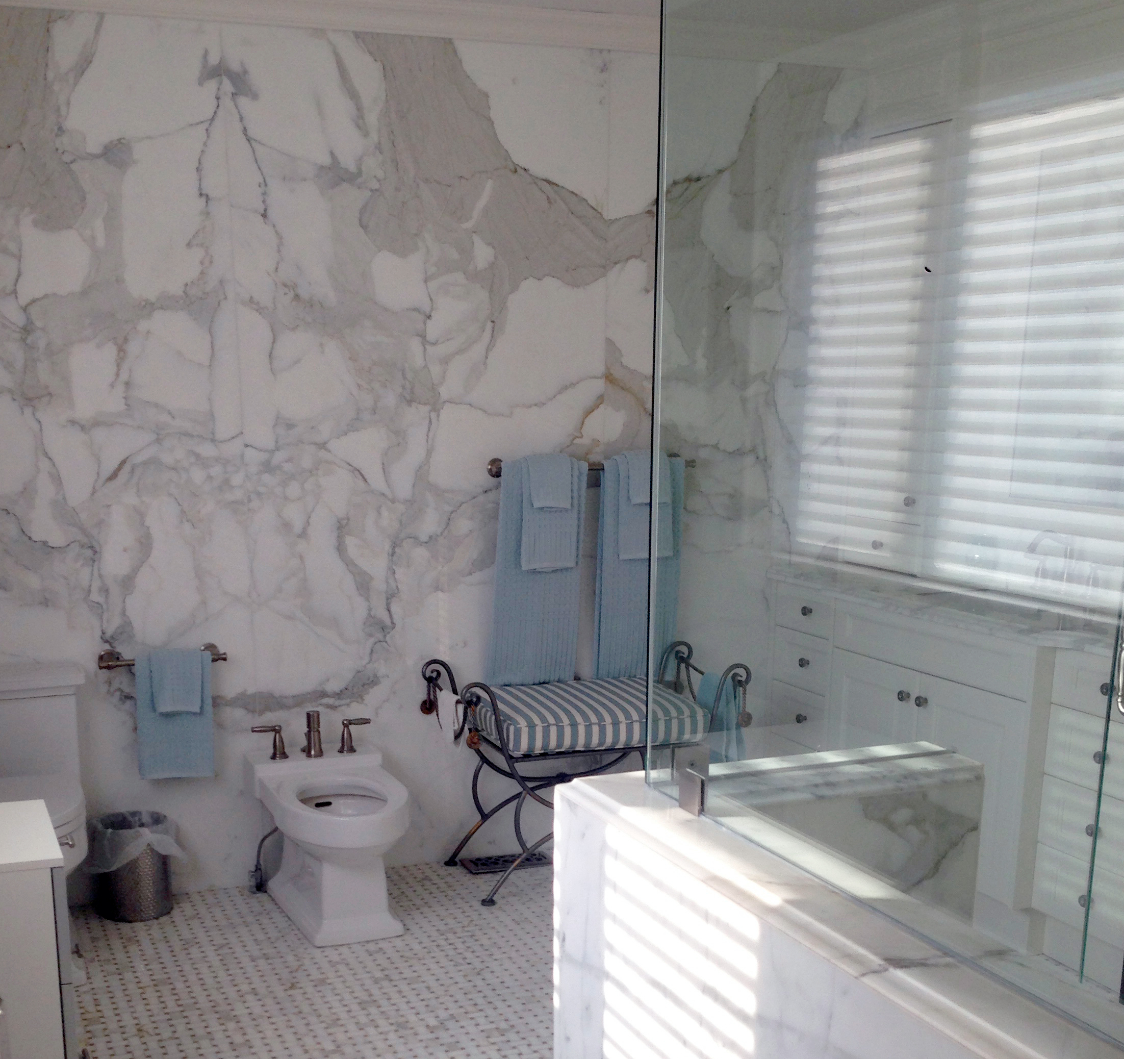 Greco-Roman Style Master Bath Update with Marble Walls